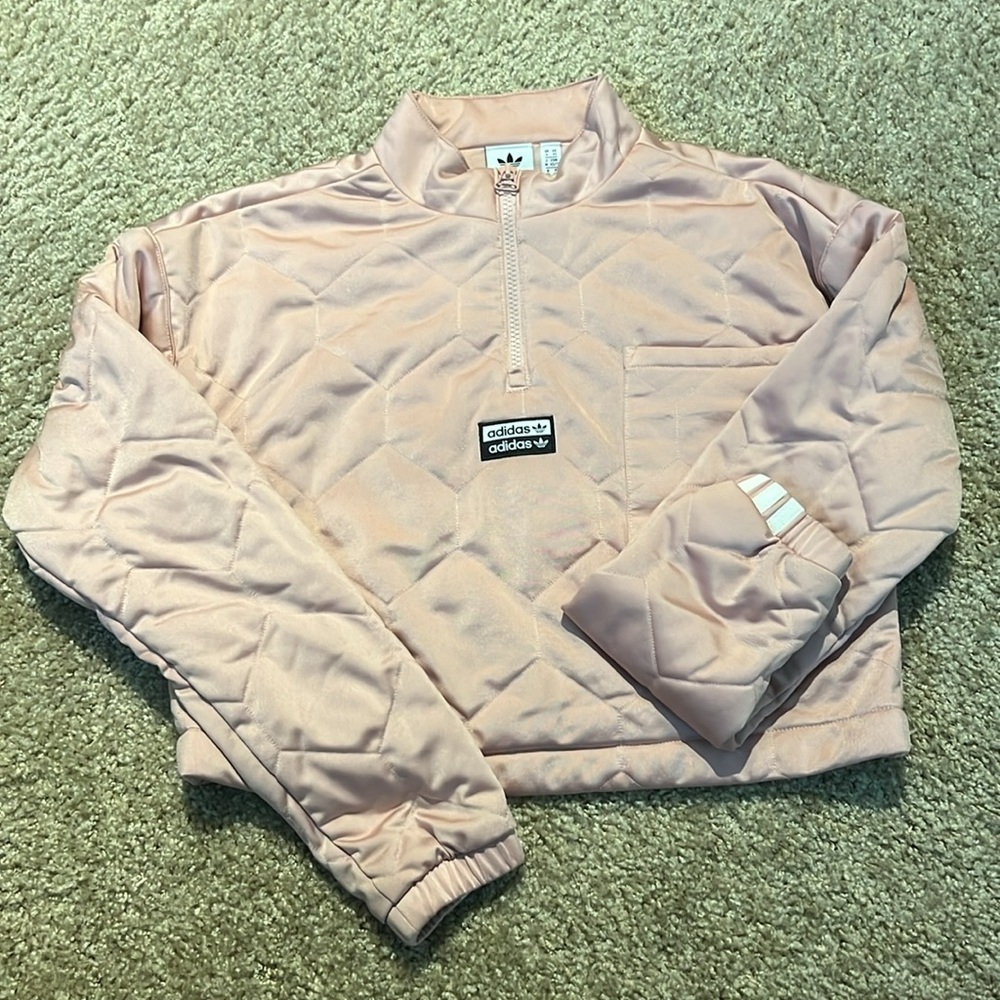 Adidas Womens Originals Half Zip Cropped Pullover Sweatshirt Rose Pink - Picture 9 of 10